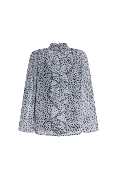 James Lakeland Women's Grey Printed Ruffle Detail Shirt