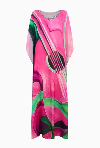 James Lakeland Women's Impressionist Guitar Print Maxi Kaftan In Pink