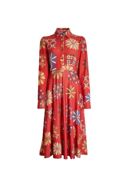 James Lakeland Women's Jewelled Button Print Midi Dress Red