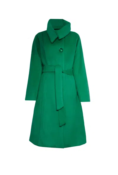 James Lakeland Women's Large Collar Belted Coat Green