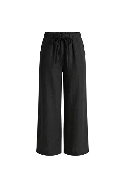 James Lakeland Women's Linen Blend Black Drawstring Trousers