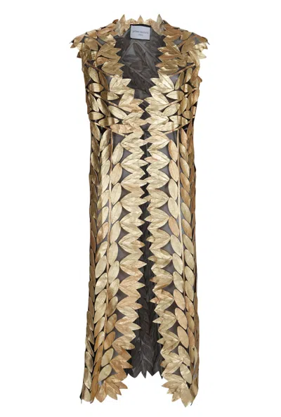 James Lakeland Women's Long Gold Leaf Leather Gilet