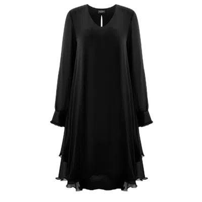 James Lakeland Women's Long Sleeve Black Wave Hem Dress