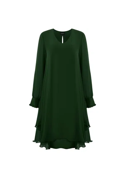 James Lakeland Women's Long Sleeve Green Wave Hem Dress