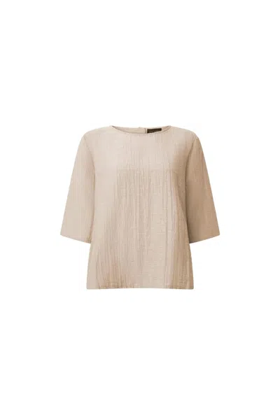 James Lakeland Women's Neutrals Beige Linen Blend Button-back Top