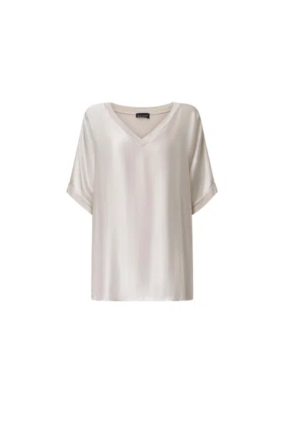 James Lakeland Women's Neutrals Beige Satin Short-sleeve Top