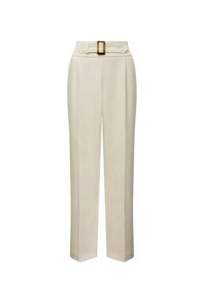 James Lakeland Women's Neutrals Buckle Waist Cream Trousers In White