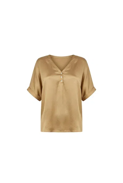 James Lakeland Women's Neutrals Camel Button Detail Relaxed Fit Top
