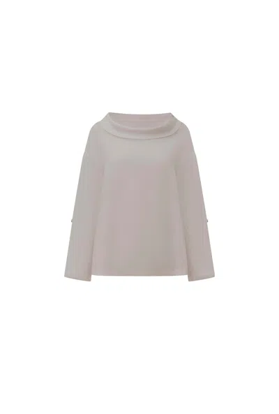 James Lakeland Women's Neutrals Cowl Neck Linen Taupe Top
