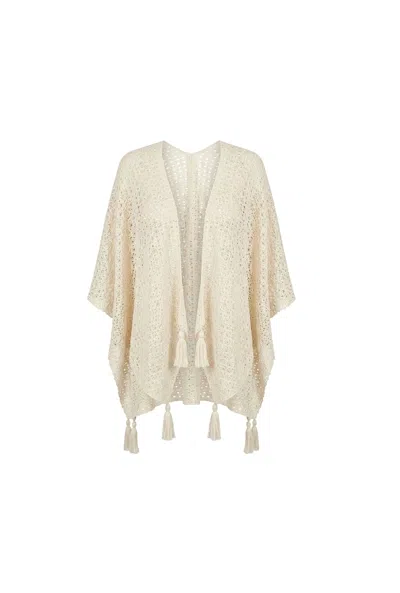 James Lakeland Women's Neutrals Cream Lattice Knit Kaftan
