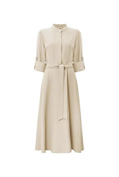 James Lakeland Women's Neutrals Cream Tie-waist Midi Dress