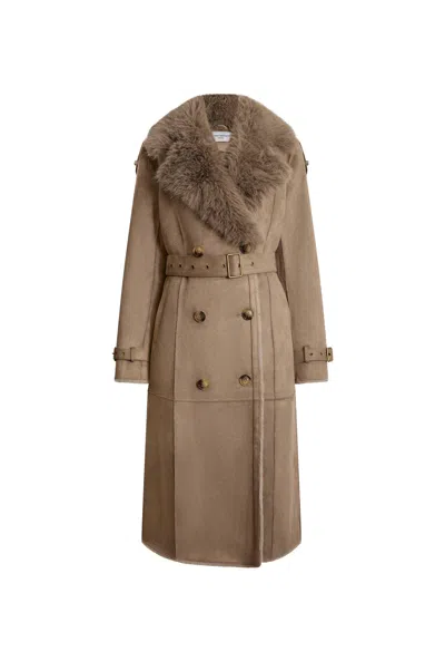 James Lakeland Women's Neutrals Faux Fur Suede Taupe Coat In Brown/gray/white