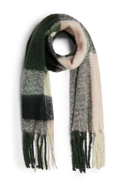 James Lakeland Women's Neutrals / Green Asymmetrical Checkered Scarf Green