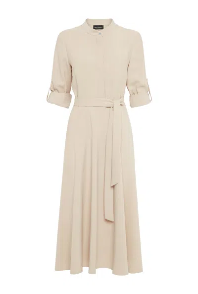 James Lakeland Women's Neutrals Roll Sleeve Midi Dress Beige