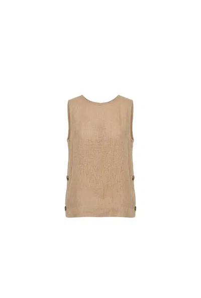 James Lakeland Women's Neutrals Sand Linen Sleeveless Top In Brown
