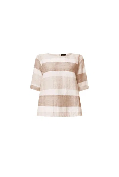 James Lakeland Women's Neutrals Striped Linen Blend Button-back Top In Brown