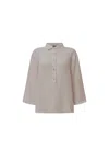 James Lakeland Women's Neutrals Taupe Linen Blouse