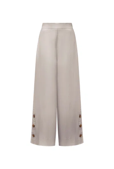 James Lakeland Women's Neutrals Taupe Linen Button Trousers