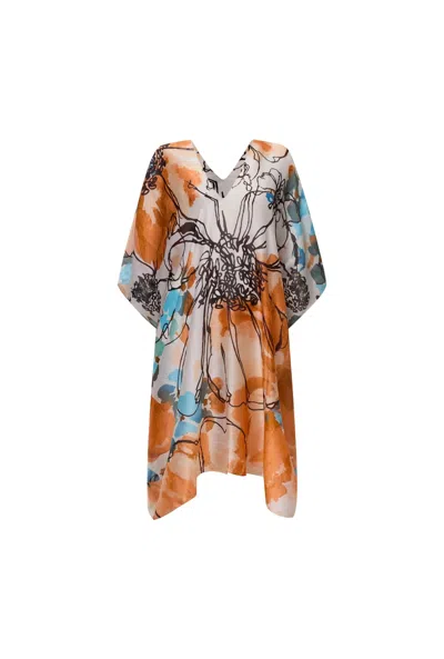 James Lakeland Women's Orange Floral Sketch Kaftan In Multi