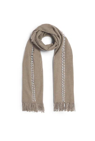 James Lakeland Women's Pale Grey Pearl Detail Scarf In Brown