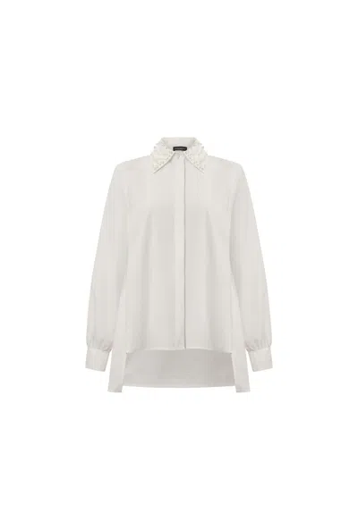 James Lakeland Women's Pearl Collar White Cotton Shirt