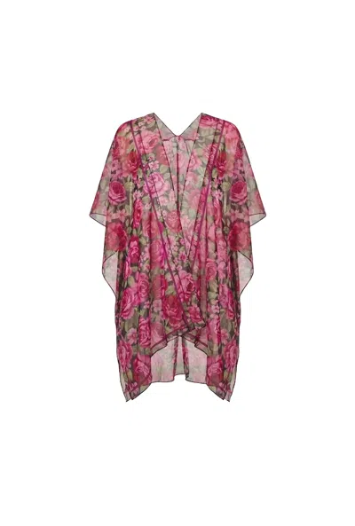 James Lakeland Women's Pink Black Rose Print Kaftan In Multi