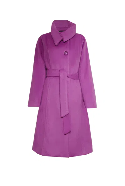 James Lakeland Women's Pink / Purple Large Collar Belted Coat Purple In Pink/purple