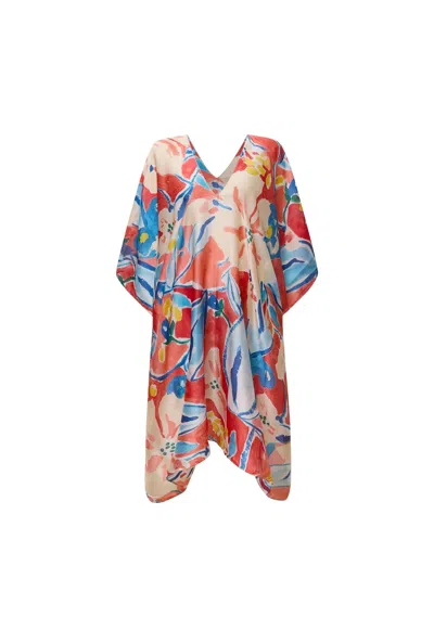 James Lakeland Women's Pink Red Abstract Floral Kaftan In Multi
