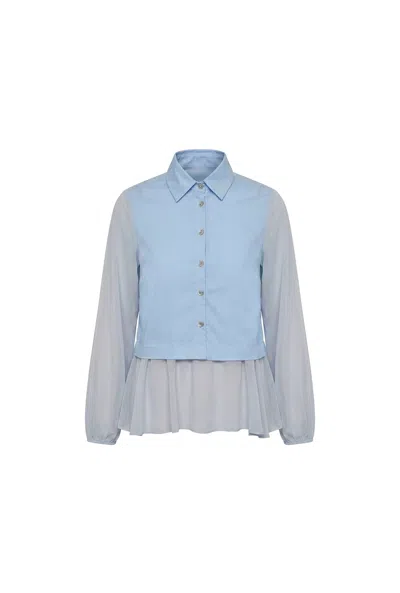 James Lakeland Women's Powder Blue Contrast Hem Blouse