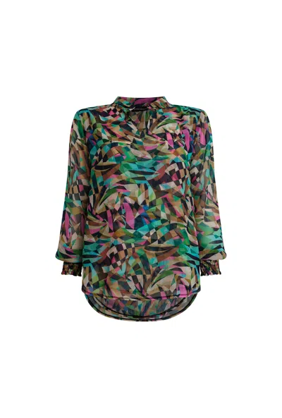 James Lakeland Women's Print Mandarin Collar Blouse In Orange