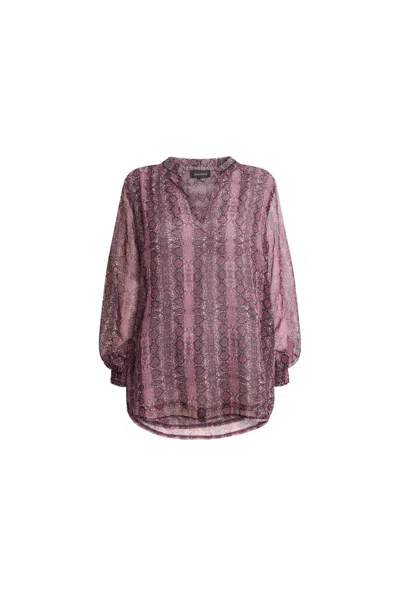 James Lakeland Women's Purple Snake Print Sheer-sleeve Blouse In Multi