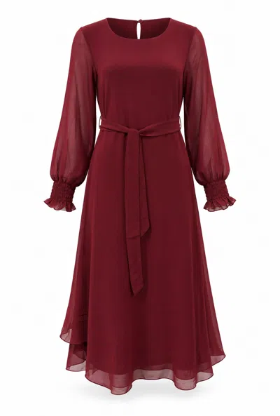 James Lakeland Women's Red Burgundy Belted Midi Dress