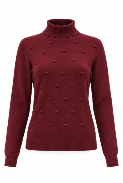 James Lakeland Women's Red Burgundy Floral Roll Neck Jumper
