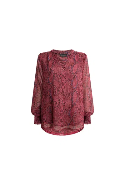 James Lakeland Women's Red Burgundy Snake Print Blouse In Brown