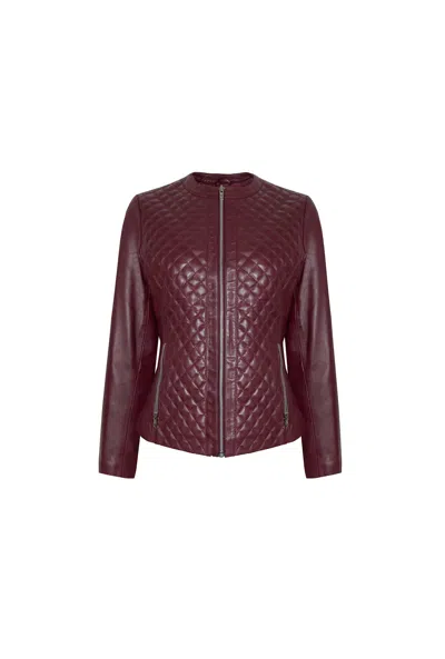 James Lakeland Women's Red Diamond Burgundy Leather Jacket