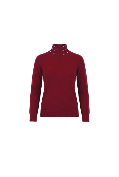 James Lakeland Women's Red Pearl Neck Jumper - Burgundy