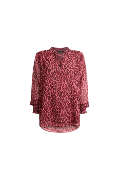 James Lakeland Women's Red Raspberry Leopard-print Sheer-sleeve Blouse In Multi