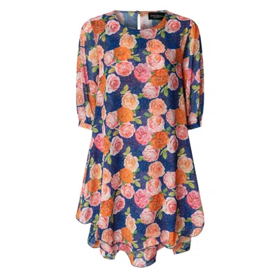 James Lakeland Women's Blue Rose Print Wave Hem Dress Navy