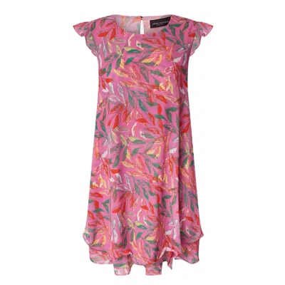James Lakeland Women's Pink / Purple Ruffle Sleeves Wave Hem Dress Pink