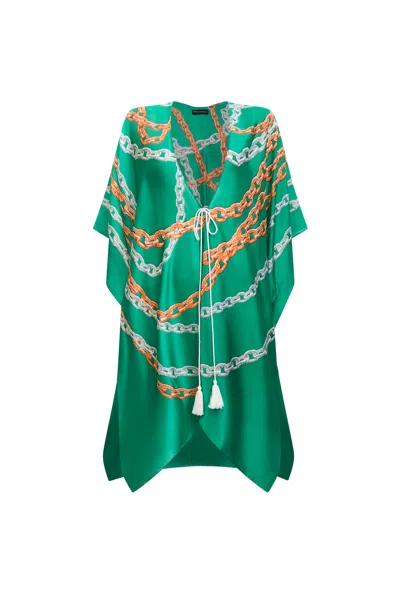 James Lakeland Women's Satin Finish Chain Print Kaftan Green