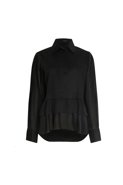 James Lakeland Sheer Sleeve Ruffle Shirt In Black