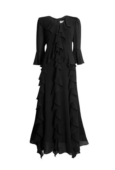 James Lakeland Women's V-neck Chiffon Ruffle Dress In Black