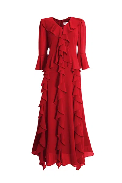 James Lakeland Women's V-neck Ruffle Red Dress