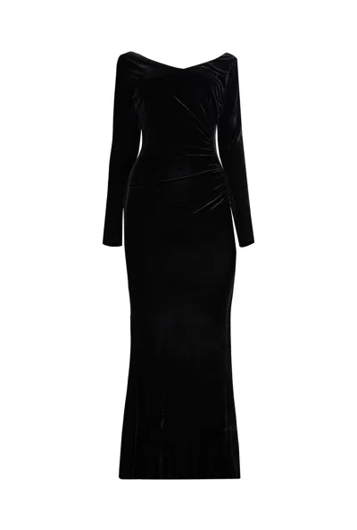 James Lakeland Women's Velvet Side Ruched Midi Dress Black