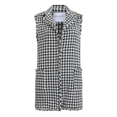 James Lakeland Women's White / Black Frayed Edge Gilet In White/black
