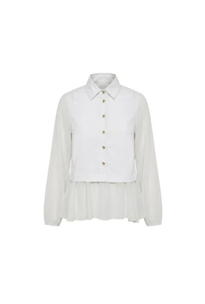 James Lakeland Women's White Contrast Hem Blouse