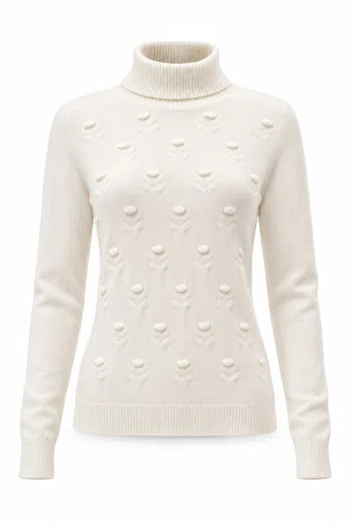 James Lakeland Women's White Cream Floral Roll Neck Jumper