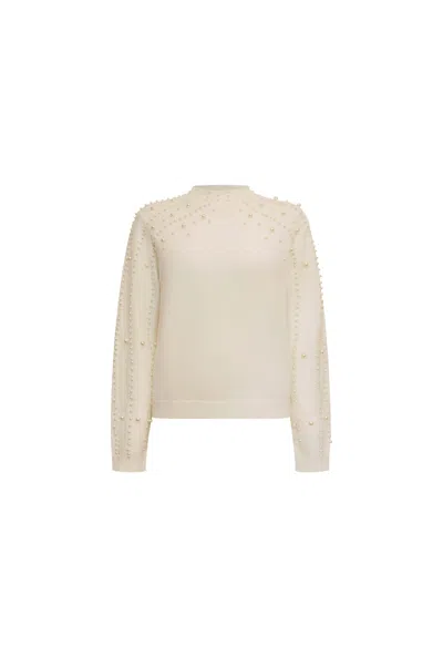 James Lakeland Women's White Cream Pearl Sleeve Jumper