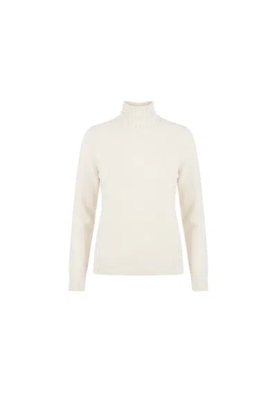 James Lakeland Women's White Cream Pearl-embellished High-neck Jumper