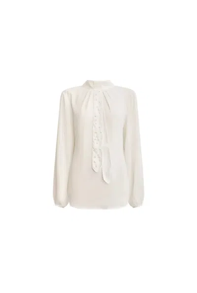 James Lakeland Women's White Cream Pearl-tie Blouse